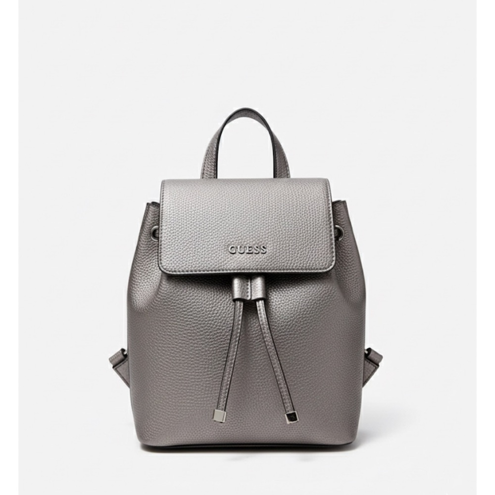 Metallic Silver Pebbled Leather Mini Backpack - Convertible - Gently Used